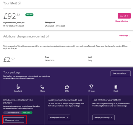 Click on the Manage your extras button Click on the Manage your extras button